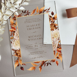 Terracotta Rust Flowers Boho Herfst Foliage Weddin Acryl Uitnodigingen