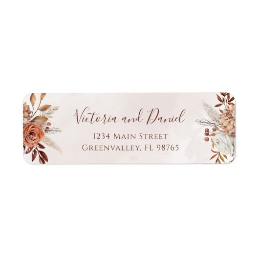 Terracotta Rust Flowers Boho Herfst Foliage Weddin Etiket (Voorkant)