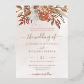 Terracotta Rust Flowers Boho Herfst Foliage Weddin Folie Uitnodiging (Voorkant)