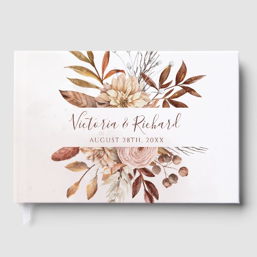 Terracotta Rust Flowers Boho Herfst Foliage Weddin Gastenboek (Voorkant)