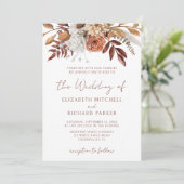 Terracotta Rust Flowers Boho Herfst Foliage Weddin Kaart (Staand voorkant)