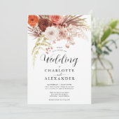 Terracotta Rust Flowers Boho Herfst Foliage Weddin Kaart (Staand voorkant)