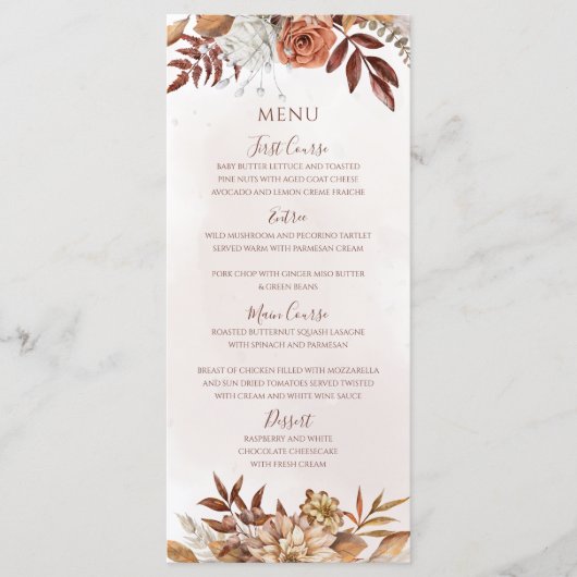 Terracotta Rust Flowers Boho Herfst Foliage Weddin Menu (Voorkant)