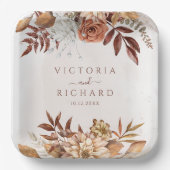 Terracotta Rust Flowers Boho Herfst Foliage Weddin Papieren Bordje (Voorkant)