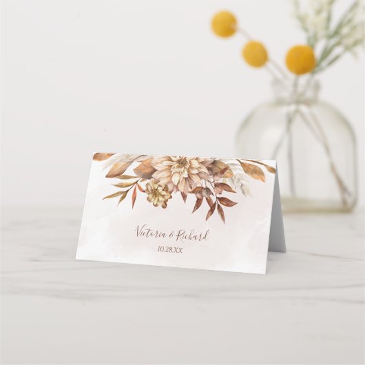 Terracotta Rust Flowers Boho Herfst Foliage Weddin Plaatskaartje (Achterkant)