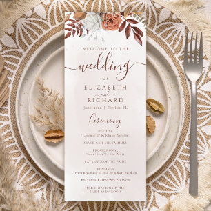 Terracotta Rust Flowers Boho Herfst Foliage Weddin Programmakaart