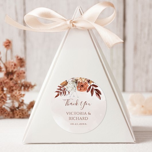 Terracotta Rust Flowers Boho Herfst Foliage Weddin Ronde Sticker