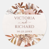 Terracotta Rust Flowers Boho Herfst Foliage Weddin Ronde Sticker (Voorkant)