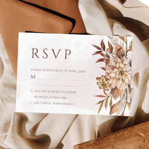 Terracotta Rust Flowers Boho Herfst Foliage Weddin RSVP Kaartje