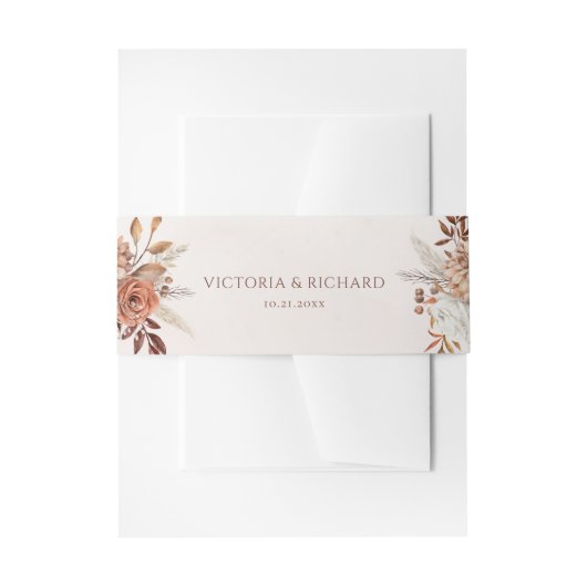 Terracotta Rust Flowers Boho Herfst Foliage Weddin Uitnodigingen Wikkel (Voorkant Voorbeeld)