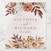 Terracotta Rust Flowers Boho Herfst Foliage Weddin Wijn Etiket (Enkel label)