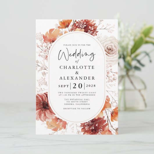 Terracotta Rust Flowers Boho Herfst Kaart (Staand voorkant)