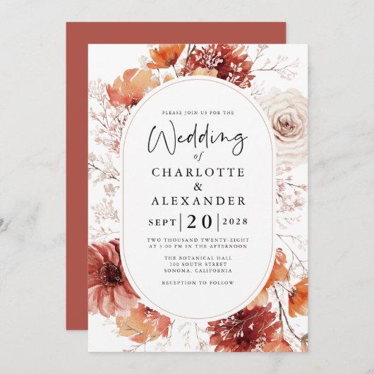 Terracotta Rust Flowers Boho Herfst Kaart (Voorkant / Achterkant)