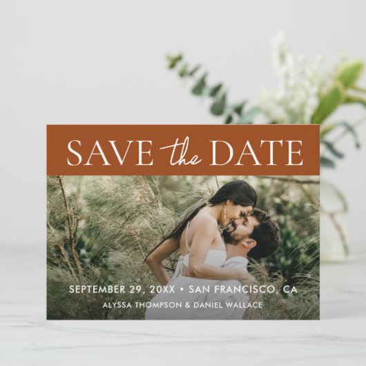 Terracotta Rust Foto Save the Date bruiloft (Staand voorkant)