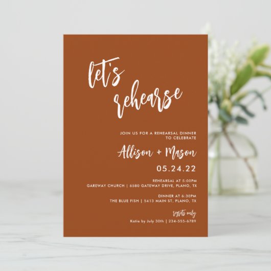 Terracotta Rust Let's repetitie Uitnodiging (Staand voorkant)