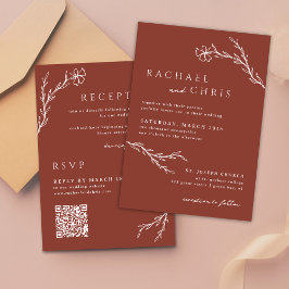 Terracotta Rust Minimalis Floral Botanical QR Code Kaart