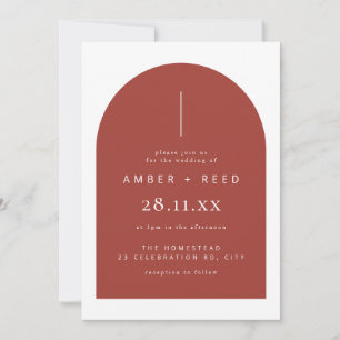 Terracotta Rust Modern Arch Minimalist Wedding Kaart