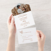 Terracotta Rust Modern Wedding Foto All In One Uitnodiging (Afscheurbaar)