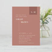 TERRACOTTA RUST MONOGRAM VRIJGEZELLENFEEST INVITE BEDANKKAART (Staand voorkant)