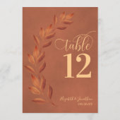 Terracotta Rust Oranje Leaves Modern Table Number (Achterkant)