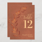 Terracotta Rust Oranje Leaves Modern Table Number (Voorkant / Achterkant)