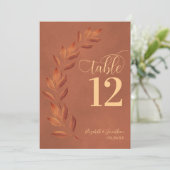 Terracotta Rust Oranje Leaves Modern Table Number (Staand voorkant)