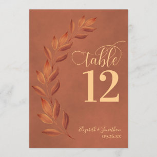 Terracotta Rust Oranje Leaves Modern Table Number