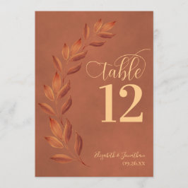 Terracotta Rust Oranje Leaves Modern Table Number