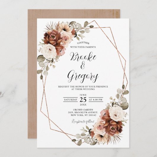 Terracotta Rust Pampas Grass Rustic Boho Wedding Kaart (Voorkant / Achterkant)