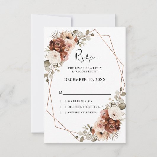 Terracotta Rust Pampas Grass Rustic Boho Wedding RSVP Kaartje (Voorkant)