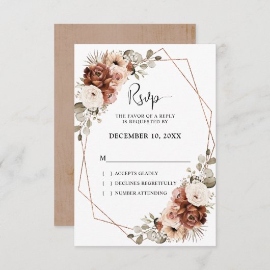 Terracotta Rust Pampas Grass Rustic Boho Wedding RSVP Kaartje (Voorkant / Achterkant)