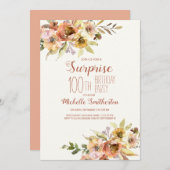 Terracotta Rust Waterverf Floral 100th Birthday Kaart (Voorkant / Achterkant)