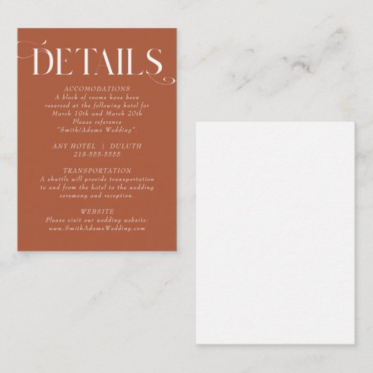 Terracotta Rust Wedding Details Enclosure Card Informatiekaartje (Voorkant / Achterkant)