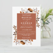 Terracotta Rustic Bloem QR Code Bruiloft Kaart (Staand voorkant)