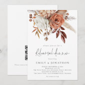 Terracotta Rustic Bloemen QR Code Oefenavondeten Kaart (Voorkant / Achterkant)
