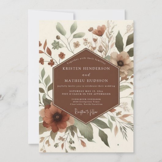 Terracotta Rustic Bloom Wedding Kaart (Voorkant)