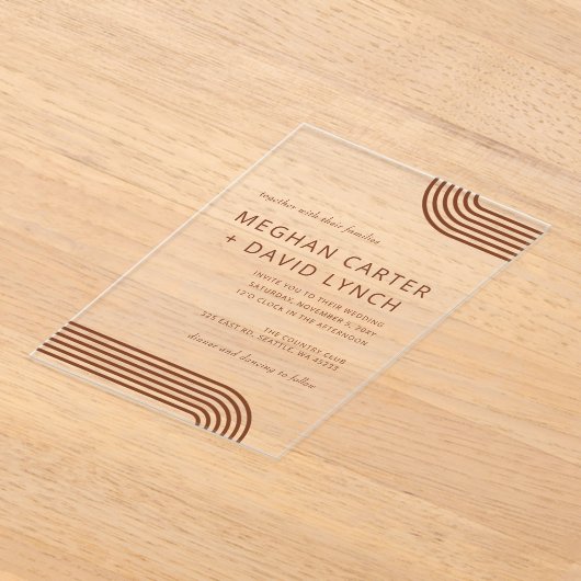 Terracotta Rustic Boho Arched Modern Wedding Acryl Uitnodigingen (Laagn)