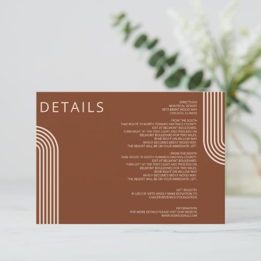 Terracotta Rustic Boho Arched Modern Wedding Informatiekaartje (Staand voorkant)