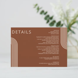 Terracotta Rustic Boho Arched Modern Wedding Informatiekaartje