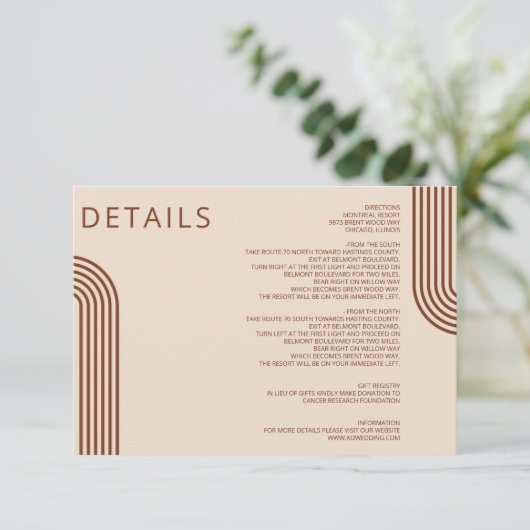 Terracotta Rustic Boho Arched Modern Wedding Informatiekaartje (Staand voorkant)