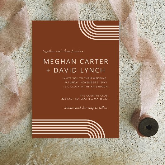 Terracotta Rustic Boho Arched Modern Wedding Kaart