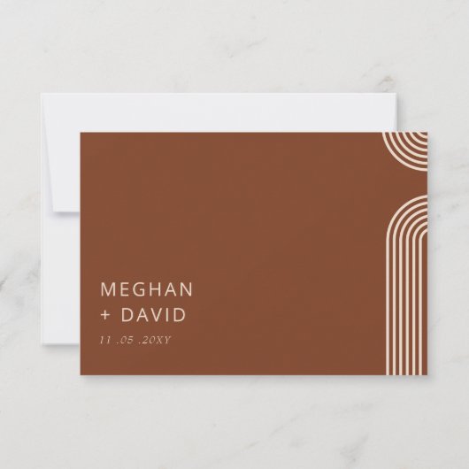 Terracotta Rustic Boho Arched Modern Wedding RSVP Kaartje (Achterkant)