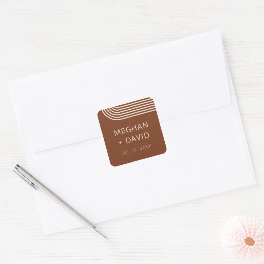 Terracotta Rustic Boho Arched Modern Wedding Vierkante Sticker (Envelop)