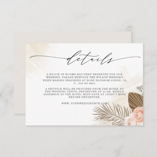 Terracotta Rustic Boho Wedding Chic Script Detail Informatiekaartje (Voorkant / Achterkant)