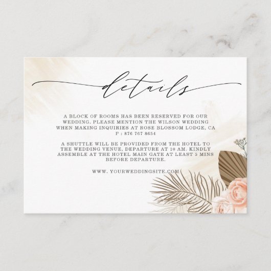 Terracotta Rustic Boho Wedding Chic Script Detail Informatiekaartje (Voorkant)