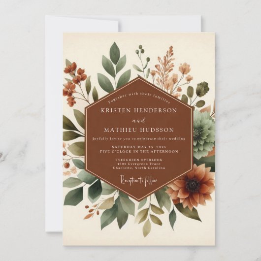 Terracotta Rustic Botanical Wedding Kaart (Voorkant)