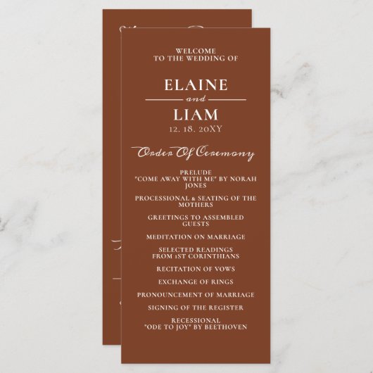 Terracotta Rustic Burnt Oranje Modern Wedding Programmakaart (Voorkant / Achterkant)