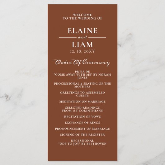 Terracotta Rustic Burnt Oranje Modern Wedding Programmakaart (Voorkant)