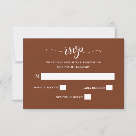 Terracotta Rustic Burnt Oranje Modern Wedding RSVP Kaartje (Voorkant)