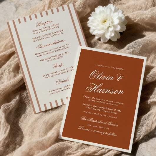 Terracotta Rustic Chic Moderne Trouwuitnodiging Kaart